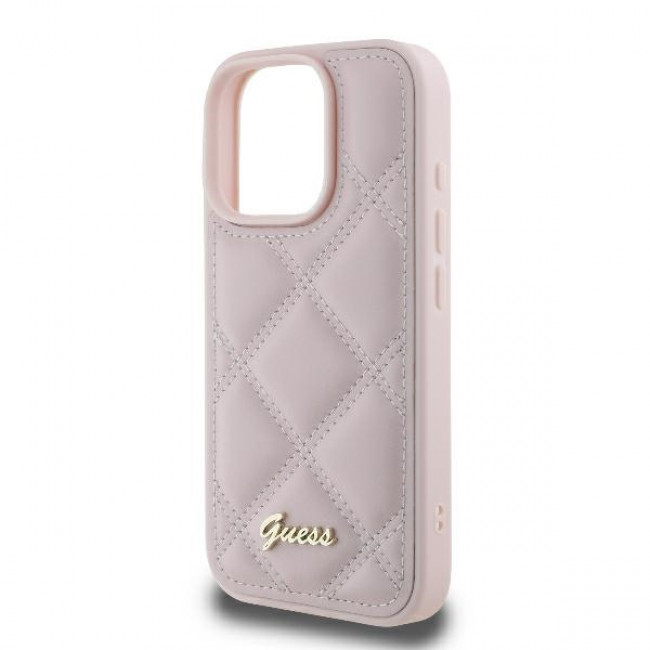 Guess iPhone 16 Pro Max - Quilted Metal Logo - Θήκη με Επένδυση Συνθετικού Δέρματος - Pink - GUHCP16XPSQSQSP