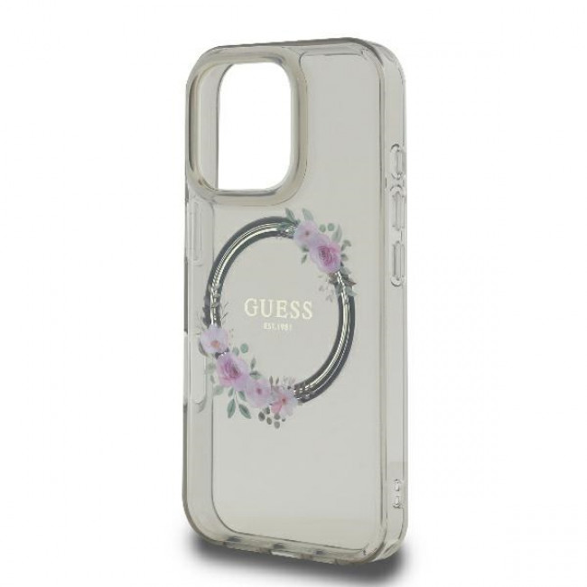 Guess iPhone 16 Pro - IML Flowers Wreath - MagSafe Σκληρή Θήκη με Πλαίσιο Σιλικόνης - Black - GUHMP16LHFWFCK