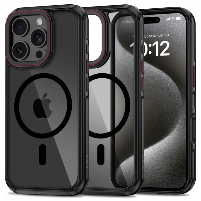 Tech-Protect iPhone 16 Pro MagHybrid - Σκληρή Θήκη με Πλαίσιο Σιλικόνης και MagSafe - Black Ημιδιάφανη / Red