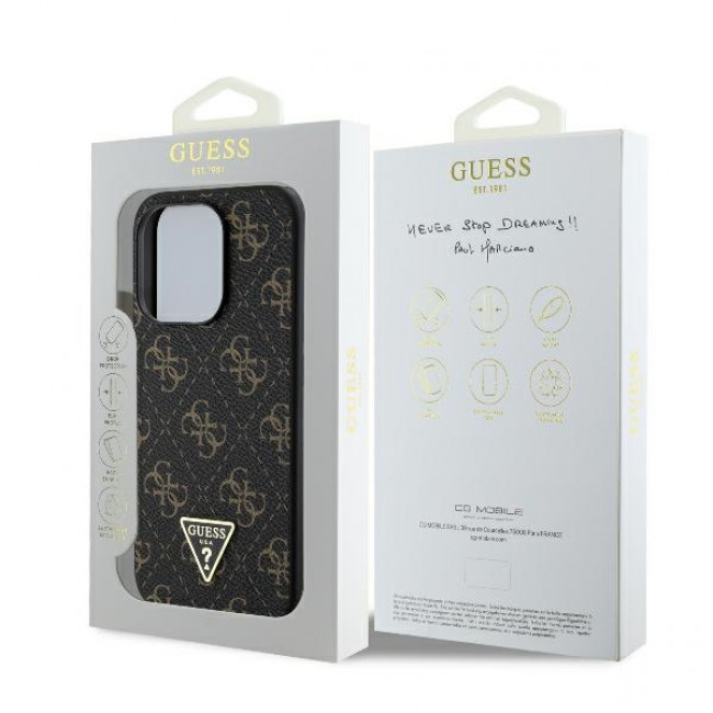 Guess iPhone 16 Pro - New 4G Triangle - Θήκη με Επένδυση Συνθετικού Δέρματος - Black - GUHCP16LPG4GPK