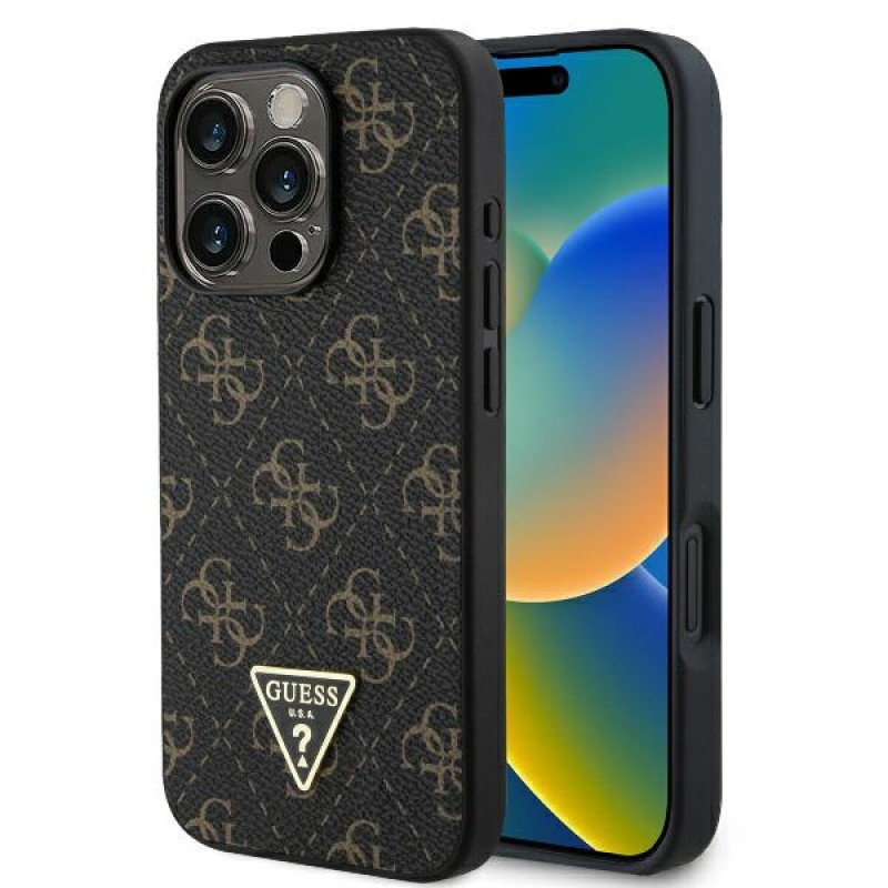 Guess iPhone 16 Pro - New 4G Triangle - Θήκη με Επένδυση Συνθετικού Δέρματος - Black - GUHCP16LPG4GPK