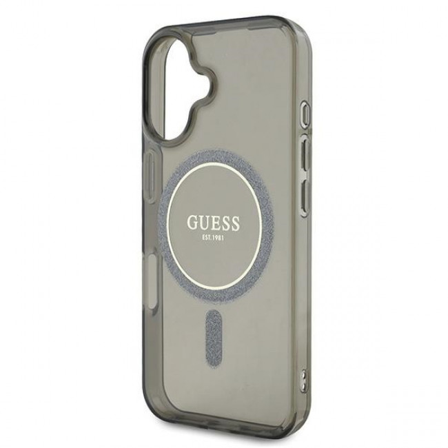 Guess iPhone 16 - IML Glitter Circle - Magsafe Σκληρή Θήκη με Πλαίσιο Σιλικόνης - Black - GUHMP16SHFGEREK