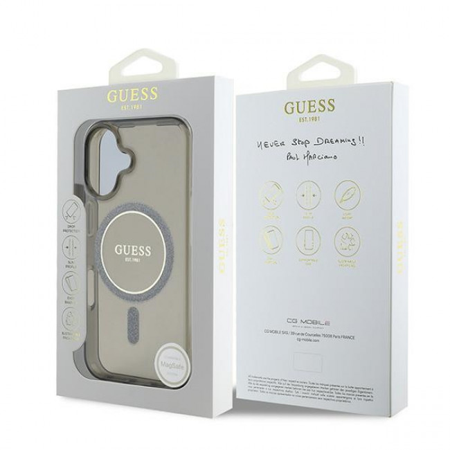 Guess iPhone 16 - IML Glitter Circle - Magsafe Σκληρή Θήκη με Πλαίσιο Σιλικόνης - Black - GUHMP16SHFGEREK