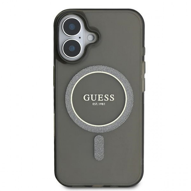 Guess iPhone 16 - IML Glitter Circle - Magsafe Σκληρή Θήκη με Πλαίσιο Σιλικόνης - Black - GUHMP16SHFGEREK