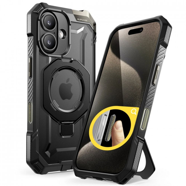 Supcase iPhone 16 UB Grip Mag Σκληρή Θήκη με MagSafe και Stand - Black