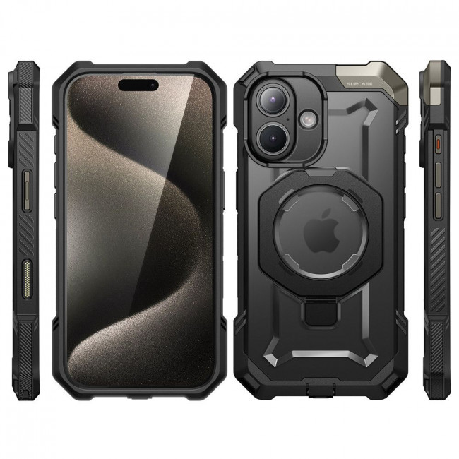 Supcase iPhone 16 UB Grip Mag Σκληρή Θήκη με MagSafe και Stand - Black