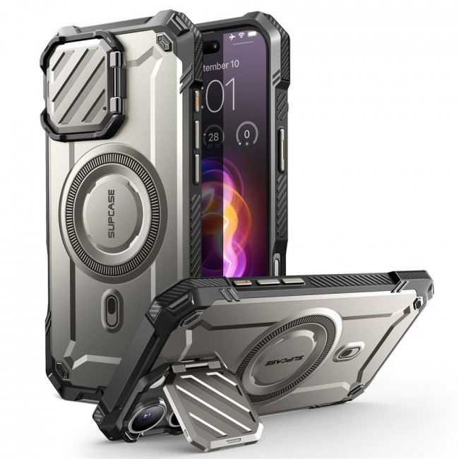 Supcase iPhone 16 Pro UB XT Mag Σκληρή Θήκη με Ανοιγόμενο Κάλυμμα Κάμερας / Stand και MagSafe - Titan Grey