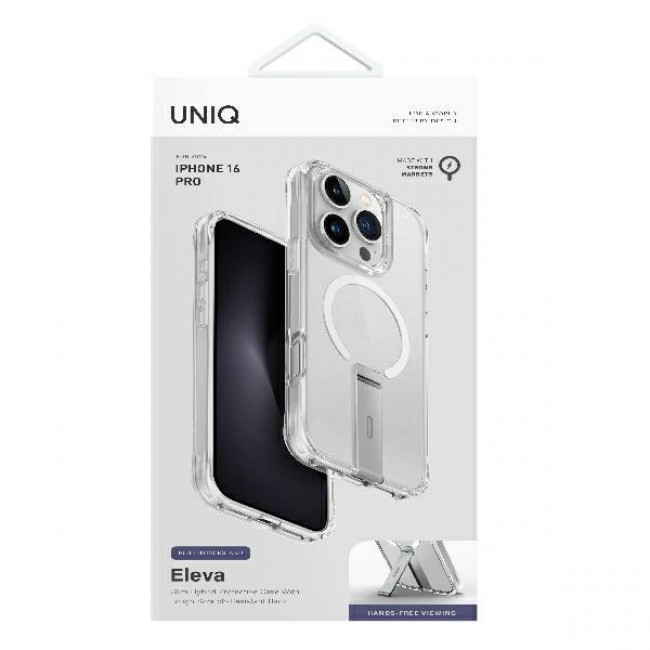 Uniq iPhone 16 Pro Eleva MagSafe Σκληρή Θήκη με Πλαίσιο Σιλικόνης και Stand - Διάφανη / Silver