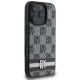 DKNY iPhone 16 Pro - Checkered Pattern and Printed Stripes Σκληρή Θήκη με Επένδυση Συνθετικού Δέρματος - Black