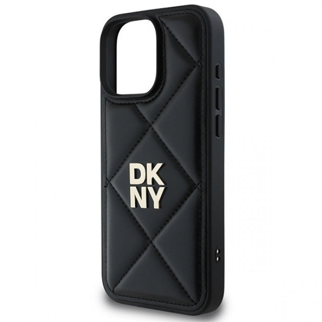 DKNY iPhone 16 Pro - Quilted Stack Logo Σκληρή Θήκη με Επένδυση Συνθετικού Δέρματος - Black