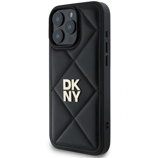 DKNY iPhone 16 Pro - Quilted Stack Logo Σκληρή Θήκη με Επένδυση Συνθετικού Δέρματος - Black