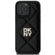 DKNY iPhone 16 Pro - Quilted Stack Logo Σκληρή Θήκη με Επένδυση Συνθετικού Δέρματος - Black