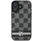 DKNY iPhone 16 - Checkered Pattern and Printed Stripes Σκληρή Θήκη με Επένδυση Συνθετικού Δέρματος - Black