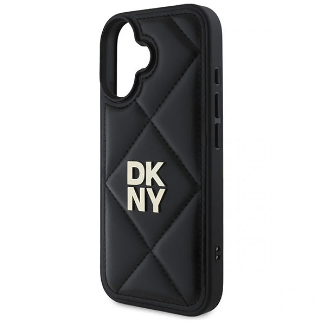 DKNY iPhone 16 - Quilted Stack Logo Σκληρή Θήκη με Επένδυση Συνθετικού Δέρματος - Black