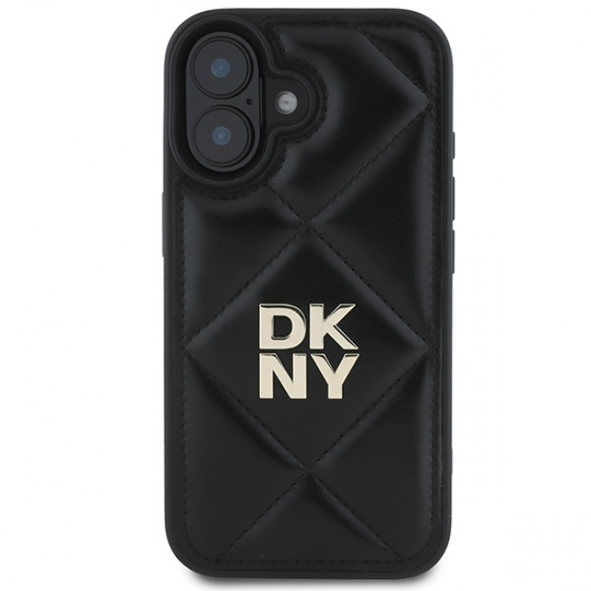 DKNY iPhone 16 - Quilted Stack Logo Σκληρή Θήκη με Επένδυση Συνθετικού Δέρματος - Black