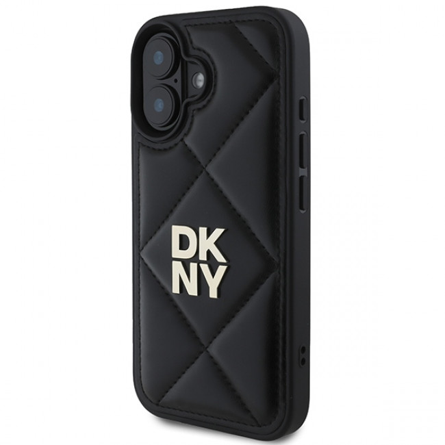 DKNY iPhone 16 - Quilted Stack Logo Σκληρή Θήκη με Επένδυση Συνθετικού Δέρματος - Black