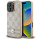 DKNY iPhone 16 Pro Max - Checkered Pattern and Printed Stripes Σκληρή Θήκη με Επένδυση Συνθετικού Δέρματος - Pink