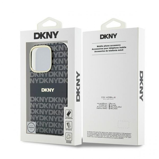 DKNY iPhone 16 Pro - Repeat Texture Pattern With Stripe MagSafe Σκληρή Θήκη με Πλαίσιο Σιλικόνης - Black