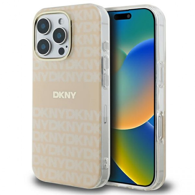 DKNY iPhone 16 Pro - Repeat Texture Pattern With Stripe MagSafe Σκληρή Θήκη με Πλαίσιο Σιλικόνης - Pink