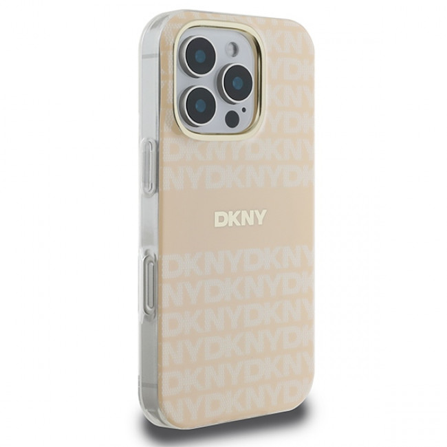 DKNY iPhone 16 Pro - Repeat Texture Pattern With Stripe MagSafe Σκληρή Θήκη με Πλαίσιο Σιλικόνης - Pink