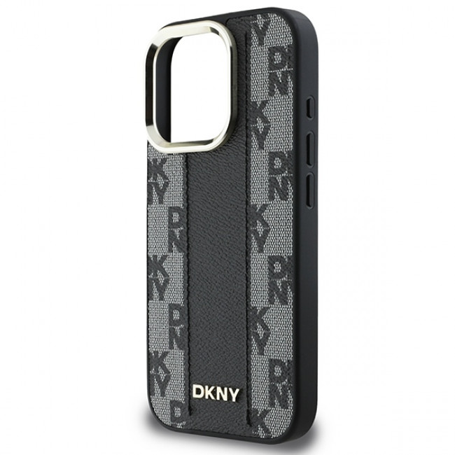 DKNY iPhone 16 Pro - Checkered Pattern - MagSafe Σκληρή Θήκη με Επένδυση Συνθετικού Δέρματος - Black