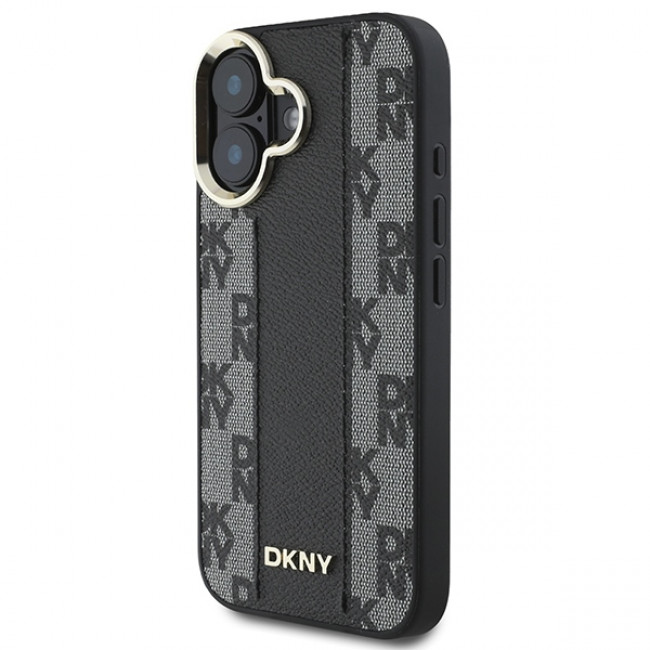 DKNY iPhone 16 Plus - Checkered Pattern Magsafe Σκληρή Θήκη με Επένδυση Συνθετικού Δέρματος - Black