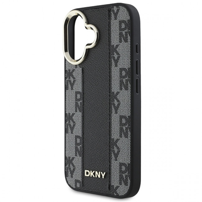 DKNY iPhone 16 Plus - Checkered Pattern Magsafe Σκληρή Θήκη με Επένδυση Συνθετικού Δέρματος - Black