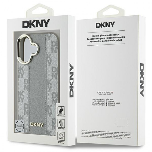 DKNY iPhone 16 - Checkered Pattern Magsafe Σκληρή Θήκη με Επένδυση Συνθετικού Δέρματος - Beige