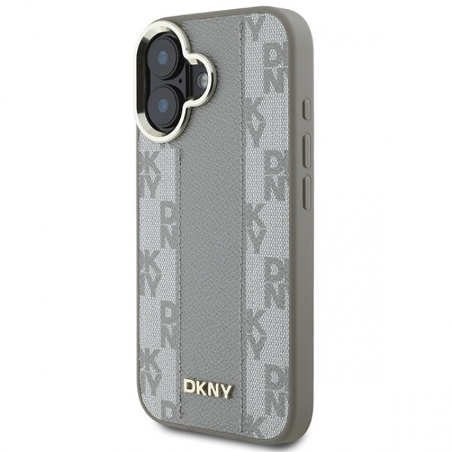 DKNY iPhone 16 - Checkered Pattern Magsafe Σκληρή Θήκη με Επένδυση Συνθετικού Δέρματος - Beige