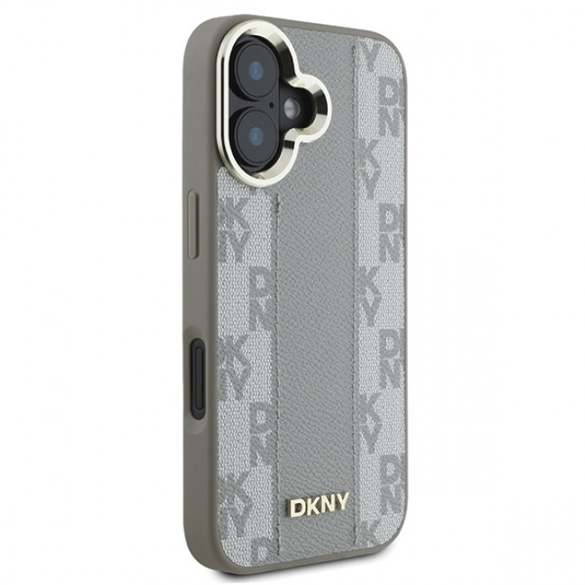 DKNY iPhone 16 - Checkered Pattern Magsafe Σκληρή Θήκη με Επένδυση Συνθετικού Δέρματος - Beige