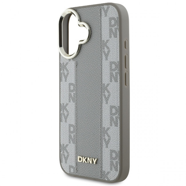 DKNY iPhone 16 - Checkered Pattern Magsafe Σκληρή Θήκη με Επένδυση Συνθετικού Δέρματος - Beige