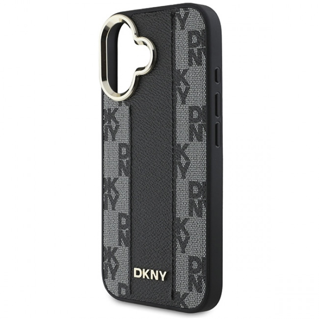 DKNY iPhone 16 - Checkered Pattern Magsafe Σκληρή Θήκη με Επένδυση Συνθετικού Δέρματος - Black