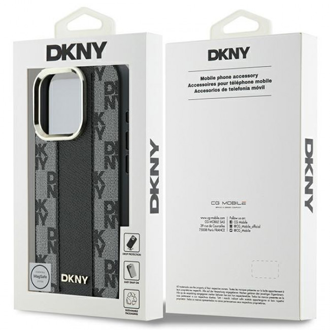 DKNY iPhone 16 Pro Max - Checkered Pattern Magsafe Σκληρή Θήκη με Επένδυση Συνθετικού Δέρματος - Black