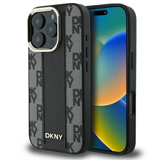 DKNY iPhone 16 Pro Max - Checkered Pattern Magsafe Σκληρή Θήκη με Επένδυση Συνθετικού Δέρματος - Black