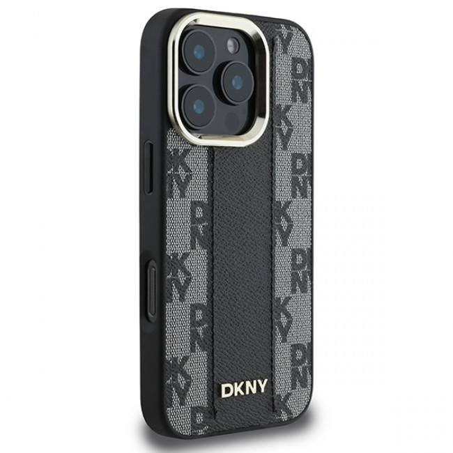 DKNY iPhone 16 Pro Max - Checkered Pattern Magsafe Σκληρή Θήκη με Επένδυση Συνθετικού Δέρματος - Black