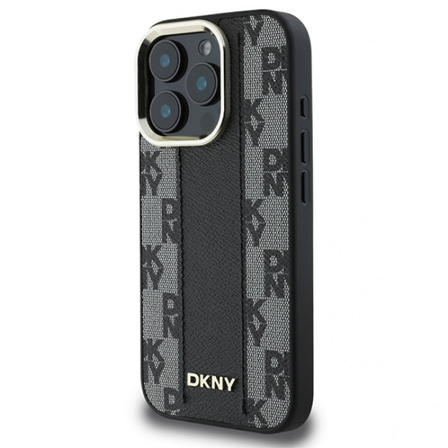 DKNY iPhone 16 Pro Max - Checkered Pattern Magsafe Σκληρή Θήκη με Επένδυση Συνθετικού Δέρματος - Black