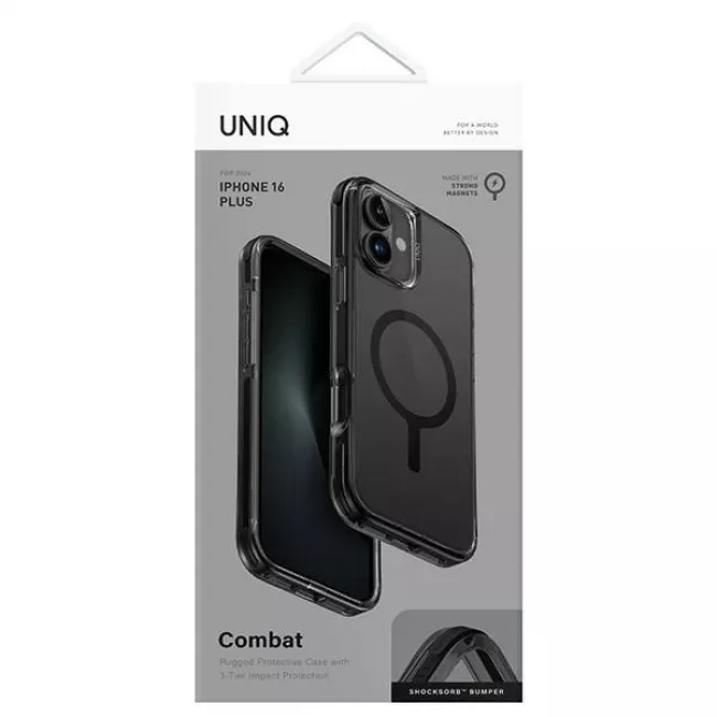 Uniq iPhone 16 Plus Combat Magclick Σκληρή Θήκη με Πλαίσιο Σιλικόνης και MagSafe - Black