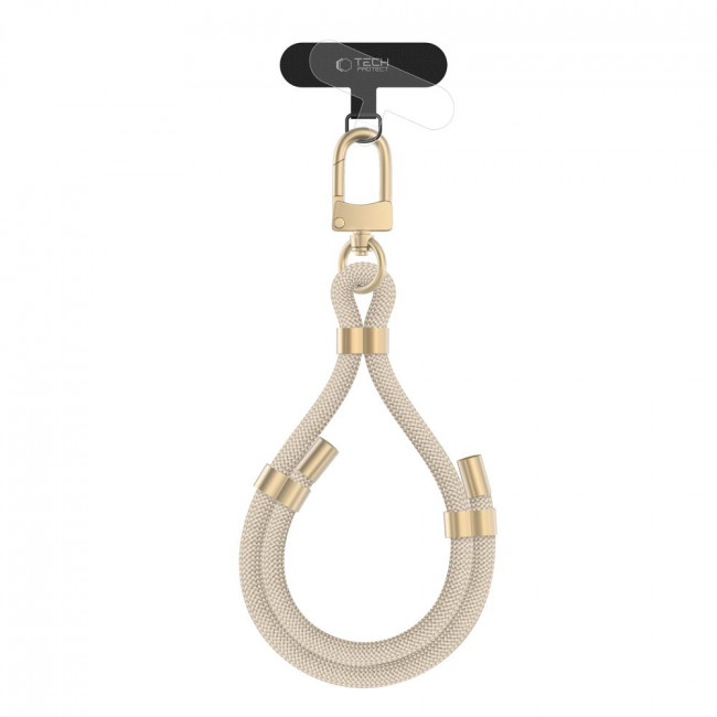 Tech-Protect C4S Rope Wrist Strap - Universal Λουράκι Καρπού για Θήκη Κινητού - Beige / Gold