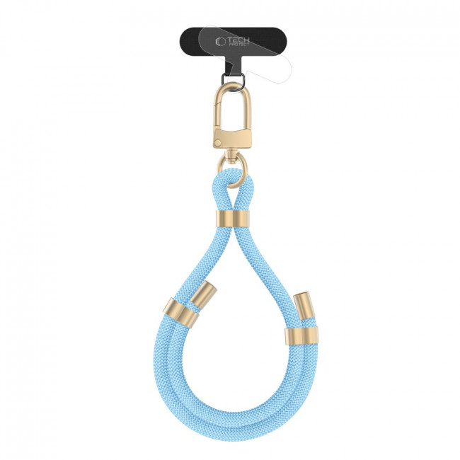 Tech-Protect C4S Rope Wrist Strap - Universal Λουράκι Καρπού για Θήκη Κινητού - Baby Blue / Gold