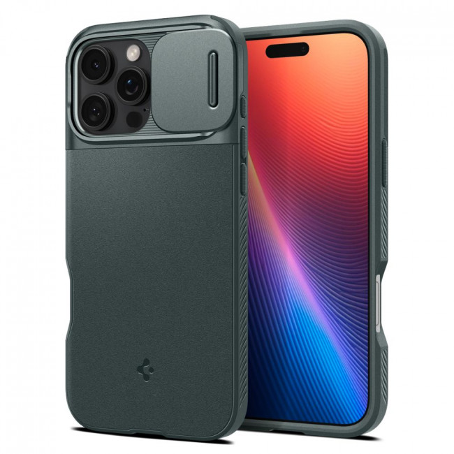 Spigen iPhone 16 Pro Optik Armor Mag Θήκη Σιλικόνης με Κάλυμμα για την Κάμερα και MagSafe - Abyss Green