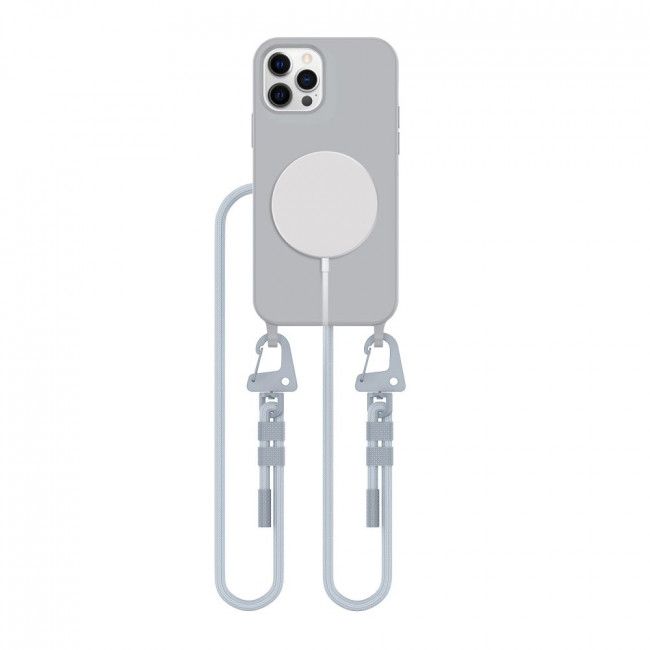 Tech-Protect iPhone 12 / iPhone 12 Pro MagNecklace - MagSafe Θήκη Σιλικόνης TPU με Pυθμιζόμενο Αποσπώμενο Κορδόνι - Crayon Grey