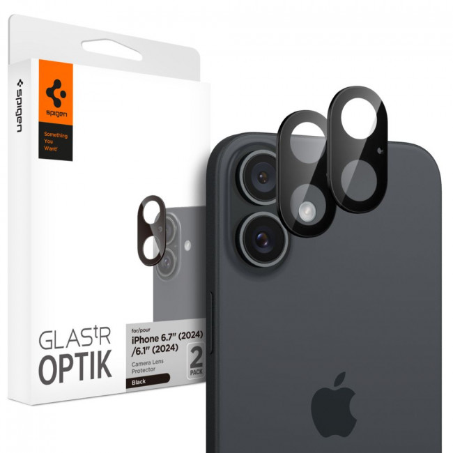 Spigen iPhone 16 / 16 Plus Optik Glas.TR Αντιχαρακτικό Γυαλί για την Κάμερα - 2 Τεμάχια - Black