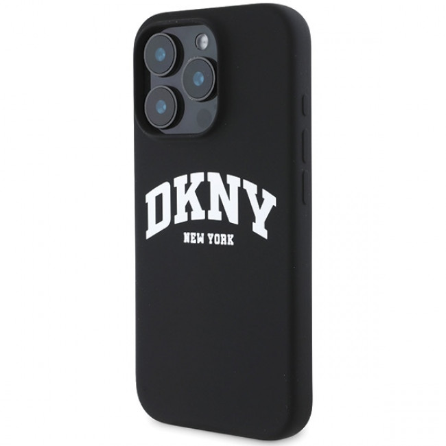 DKNY iPhone 16 Pro - Liquid Silicone White Printed Logo MagSafe Σκληρή Θήκη με Πλαίσιο Σιλικόνης - Black