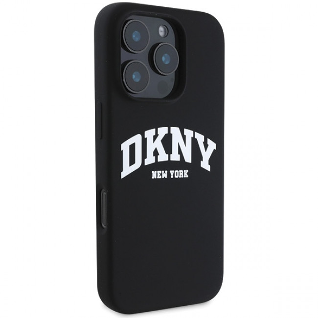 DKNY iPhone 16 Pro - Liquid Silicone White Printed Logo MagSafe Σκληρή Θήκη με Πλαίσιο Σιλικόνης - Black