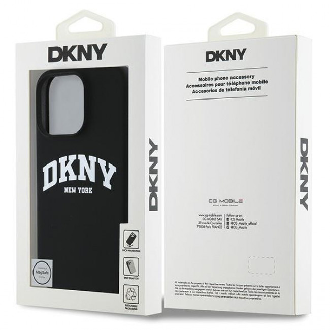 DKNY iPhone 16 Pro - Liquid Silicone White Printed Logo MagSafe Σκληρή Θήκη με Πλαίσιο Σιλικόνης - Black