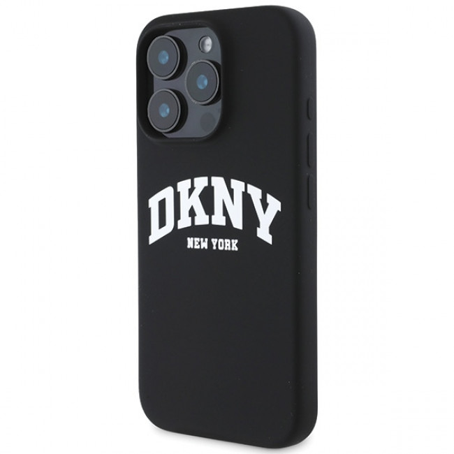 DKNY iPhone 16 Pro Max - Liquid Silicone White Printed Logo MagSafe Σκληρή Θήκη με Πλαίσιο Σιλικόνης - Black