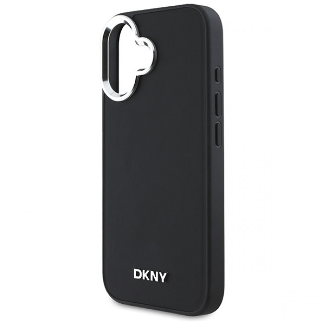 DKNY iPhone 16 - Plain Silver Logo MagSafe Σκληρή Θήκη με Επένδυση Συνθετικού Δέρματος - Black