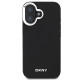 DKNY iPhone 16 - Plain Silver Logo MagSafe Σκληρή Θήκη με Επένδυση Συνθετικού Δέρματος - Black