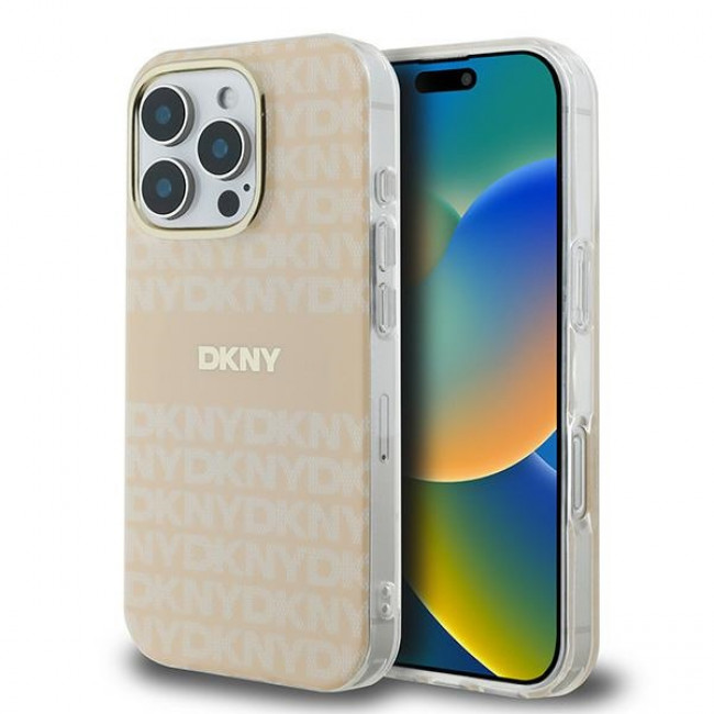 DKNY iPhone 16 Pro Max - Repeat Texture Pattern With Stripe MagSafe Σκληρή Θήκη με Πλαίσιο Σιλικόνης - Pink