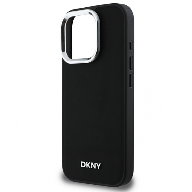 DKNY iPhone 16 Pro Max - Plain Silver Logo MagSafe Σκληρή Θήκη με Επένδυση Συνθετικού Δέρματος - Black